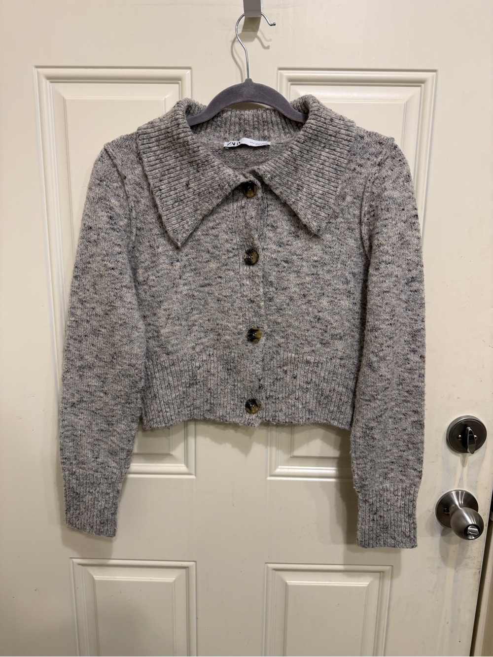 Zara Heathered Knit Crop Cardigan
